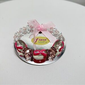 Fiona, Crystal And Lampwork Beaded Breast Cancer Awareness Stretch Bracelet, NOC